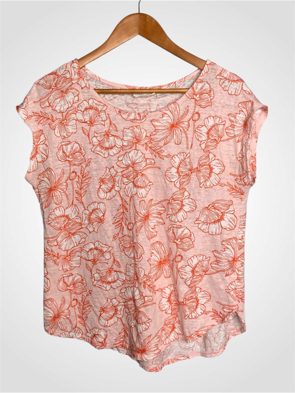 Cynthia Rowley Orange & White Linen Floral Scoop Neck Top Large